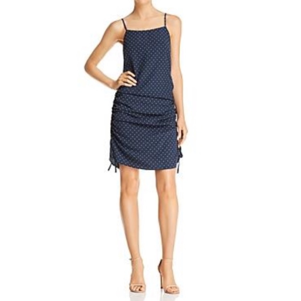JOA Ruched Polka-dot dress